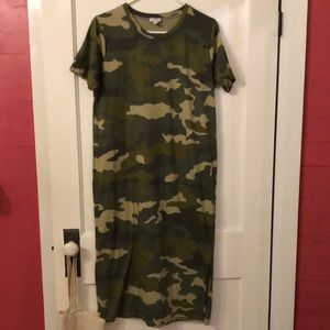 j. crew camo midi dress. new. never worn. size M.
